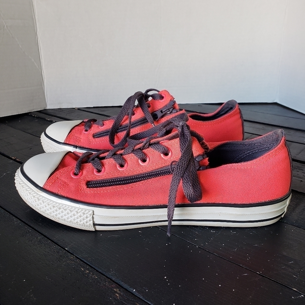 Converse Women's 7 Neon Pink Grey Zipper Sneakers Shoes Funky Bright Summer